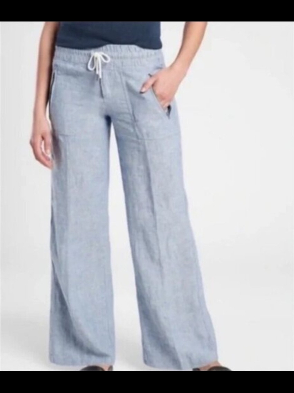 Athleta Chambray Cabo Linen Wide-Leg Linen-Blend Drawstring Pants